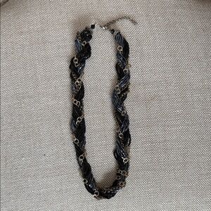 Vintage Black and Silver Twisted Braided Necklace - Women Jewelry